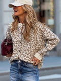 Autumn And Winter Sweater Women Loose Knitted Round Collar Long-Sleeved Leopard Print Sweater Open Shirt