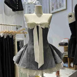 Vietnamese A-Word Sweet Spicy Wind Niche Unique Chested Bowed Ponopne Dress + Bottom Anti-Walking