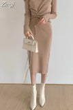 Vintage Korean One-Piece Sweater Maxi Dresses for Women Draw String Bodycon Slim Knitted Lady Woman Dress Autumn