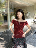 Xixi 2025 Autumn White Label New Word-Collar Wool Bottom Knitted Knitted Short-Sleeved T-Shirt For Women