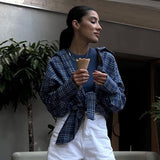 Zingj 2023 New Women's Red Plaid Shirt With Women's Casual Design Sense Loose Long-Sleeved Shirt-Outfit