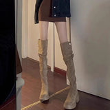 Show High] Maillard Two Folded Over The Knee Long Boots Women Thick And Thick Bottom Increase Display Thin High Barrel Knight