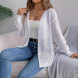 Wind Shooting Autumn And Winter Casual Pure Color Hollow Long Sleeve Open Shirt Sweater Coat Women's