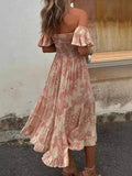 Zingj Spring And Summer New Print Open Shoulder With Chest Sexy Rest Lotus Leaf Sleeve Dress