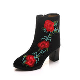 Zingj Boots Ankle Boots Embroidered Cloth Shoes Spring High Heels Velvet Canvas Thick Heel Plus Size Short Leg