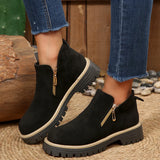 New Large-Size Double Zipper Thick-Bottomed Martin Boots Women's Short-Head Velvet Rough And Bare