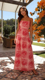 Zingj Years New Sexy Chest Small Fresh Print Lace-Up Long Dress