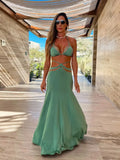 Sexy Solid Three Piece Bikini Set Padded Bra Tassel High Waist Beach Skirt Swimwear Summer Beach Holiday Bathing