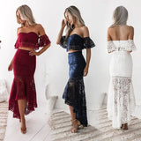 New Dress Explosive Lace Dress With Chest-Nibbon Temperament Pencil Skirt Two Sets Of Women's