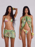 Spring And Summer Three-Dimensional Flower Beads With Hanging Neck Slings Two-Dress Bikini Skirt Set