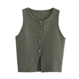 Women's New Fashion Pure Color Round Neck Loose Casual Flat Needle Sleeveless Short