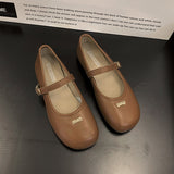 Temperament Mary Jane Shoes Women 2025 Autumn New Retro Buckle Single Shoes Flat Sole Round Leather