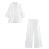 Women's Explosive Linen Long-Sleeved V-Neck Casual Shirt + Linen Mid-Rise Wide-Legged