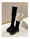 Show High] Maillard Two Folded Over The Knee Long Boots Women Thick And Thick Bottom Increase Display Thin High Barrel Knight
