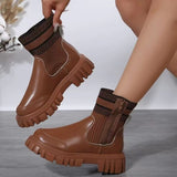 And Winter New Thick-Bottomed Round Head Elastic Knitting Martin Boots Women's Large Size Warm Women's Short