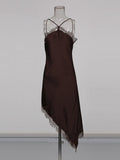 Temperament Solid Color Hanging Neck Dress In Autumn 2025 New Lace High-End Irregular Repair Sexy