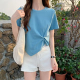 Zingj Short-Sleeved T-Shirt Women 2024 New Summer Design Design Sense Niche Half Sleeve High Waist Short