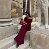 Out-Shouldered Knitted Long Dress Stylish Sexy Body-Sucking Knitted Long Dress
