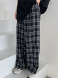 Women Plaid Pants Casual Black Oversize Loose Summer Wide Leg Trouser Retro Teens Harajuku Hip Hop All Match