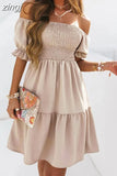 Dress Women Summer Sexy Off Shoulder Dresses Female Slash Neck Backless Puff Sleeve Dress Ladies Elegant Beach Party