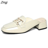 New Shoes Women Heels Leather Sandals Summer Heel Pearl Sandals Heel Leather Femme High Heels Mary Jane