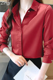 Spring Women's Shirts Satin Blouse for Women Long Sleeve Shirt Silk White Shirt OL Woman Solid Blouses Pullover Ladies