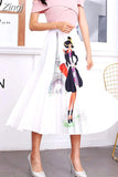 New Fashion Women Vintage Summer Party Pleated Casual Print A Line Skirts Robe Femme One Size Lastic Band Midi
