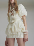 Vietnamese High-End Feel Dress Women 2025 Summer New Bag Of Three-Dimensional Flowers Pressed Folding Holiday