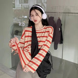 Zingj Collar Striped Long-Sleeved T-Shirt Women's Autumn 2024 New Design Feeling Loose Show Thin Casual Students Slit