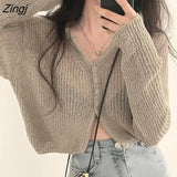 Sweaters Women Pure Color Elegant Ulzzang Lady V-neck Knitting Leisure Student All-match Holiday Basic Sun-proof
