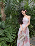 Zingj Minority Sleeveless Open Fork Hanging Neck Halter Dress Retro Hong Kong Wind Closed Waist Seaside Holiday Dress Beach