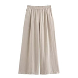 Women's INS Exploding Loose Linen Shirts Tight Straight Pants Set