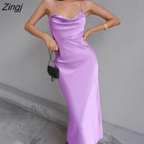 Women Summer Tie-up Sleeveless Backless Dress Fashion Solid Color Satin Cross Strap Long Dress