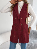 Autumn And Winter Pure Color Double Buckle Pocket Lint Long Vest Coat Women's