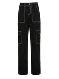 Pocket Stitched High Waist Cargo Jeans-Outfit