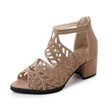 Fashion High-Heeled Sandals Women Summer Water Drill Hollow Size 4243 Yards Fish Mouth Roman