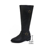 High-Trace With The Knight Boots Women's New Side Zipper Belt Buckle Locomotive