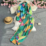 Zingj Suit Women's Casual Loose Long Sleeve Single-Breasted Shirt Two-Piece High Waist Slim Tie-Dye Print Wide-Leg