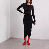 Temperament Elegant Style Two Sets 2025 New Slim Long Sleeve Top + High-Waisted Hip Skirt Pressure Folding
