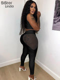 Summer Sporty Tracksuit 2 Piece Set Women Sleeveless Hole Patchwork Skinny Activity Tank Tops+Leggings Matching