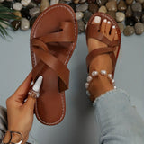 Retro Flat-Bottomed Toe Slippers Women Wearing A Word With Cross-Beach Cool