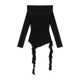 Sweet Spicy Sister Wind Lotus Leaf Side Splicing A Word Shoulder Long-Sleeved T-Shirt Girl Slimmed Hottie Autumn