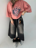 Street Trend Fashion To Do Old Washing Printing T-Shirt With Seven-Sleeve Top Loose Oversize