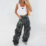 Zingj Design Street Style High-Waisted Wide-Leg Pants Spring 2024 New Fashion Tie-Dye Camouflage Multi-Pocket Cargo
