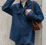 Gentle And Niche Vintage Cowboy Shirt Female Design Folded Dress Blue Harbor Wind 2025 New
