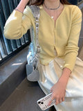 Yellow Knitted Cardigan Women 2025 Spring New Self-Cultivity Temperament Gentle Thin Simple Sweater