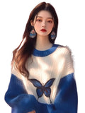 Early Autumn New Sweater Small Korean Languid Wind Hit Klein Blue Butterfly Print Knitting