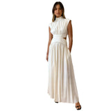 Zingj Years New Holiday Style Pure Color Waist Empty Sexy Waist Pleated Skirt Put Dress