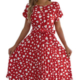 Day Gift Spring And Summer Casual Love Short Sleeves To Close The Waist 100-Fold Dress Women's