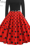 Dot Elegant Party Dresses Women Long Sleeve Winter Dress Big Swing Rockabilly Vintage Dress Casual Christmas
